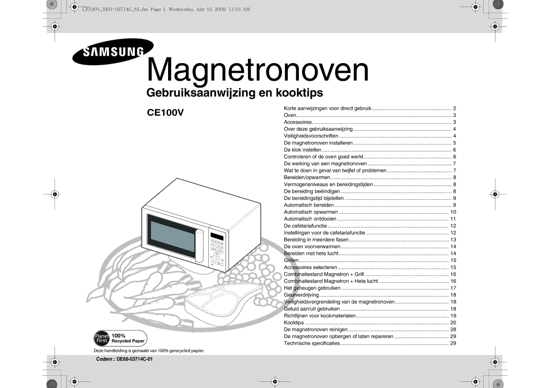 Samsung CE100V-S/XEN manual Magnetronoven, Codenr. DE68-03714C-01 