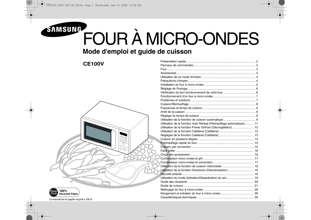 Samsung CE100V-S/XEN manual Four À MICRO-ONDES, Cuisson en plusieurs étapes 