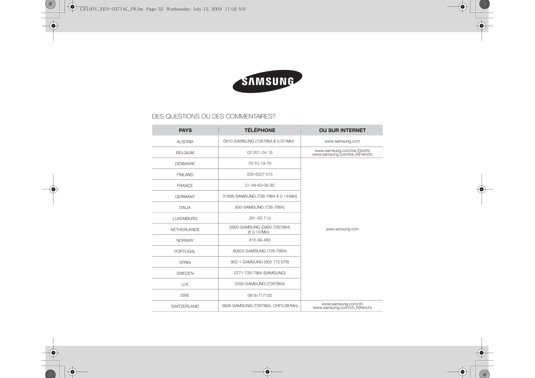 Samsung CE100V-S/XEN manual Italia 