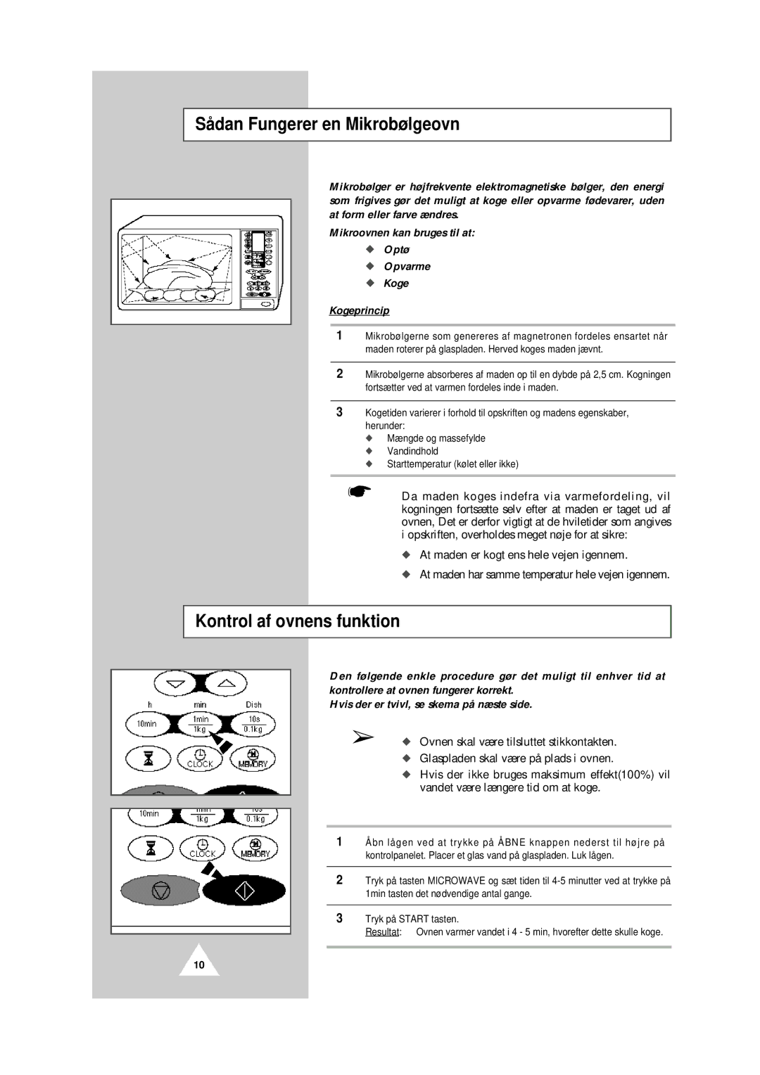 Samsung CE101KC/NSI manual Sådan Fungerer en Mikrobølgeovn, Kontrol af ovnens funktion 