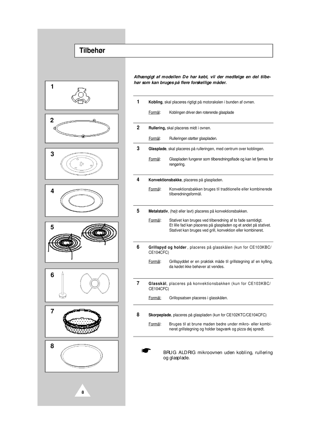 Samsung CE101KC/NSI manual Tilbehør 