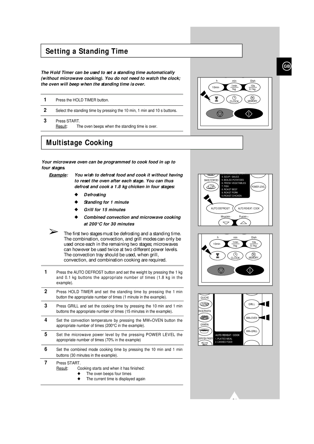 Samsung CE101K/XEG manual Setting a Standing Time, Multistage Cooking 