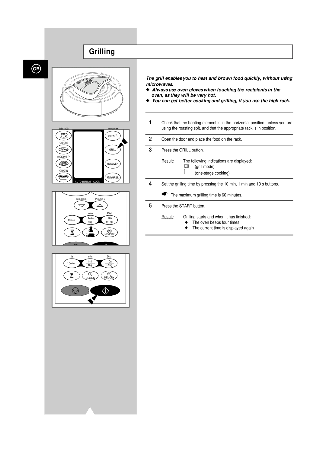 Samsung CE101K/XEG manual Grilling, Microwaves, Oven, as they will be very hot 