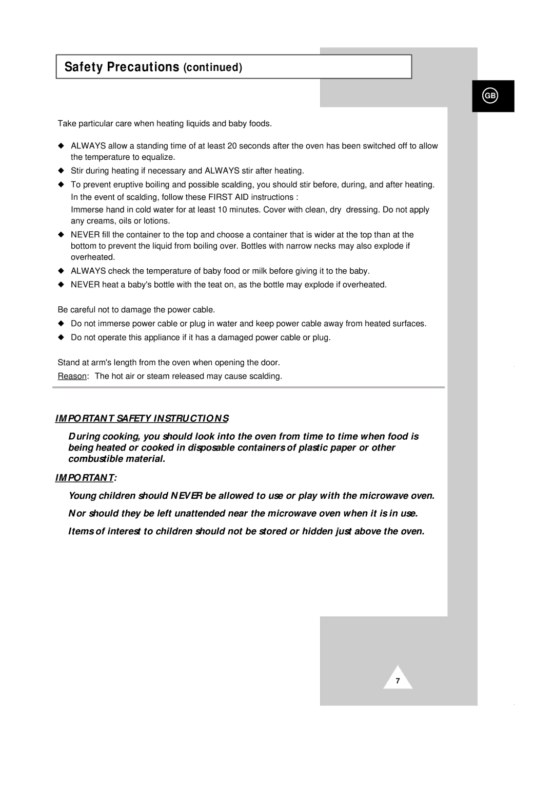 Samsung CE101K/XEG manual Important Safety Instructions 