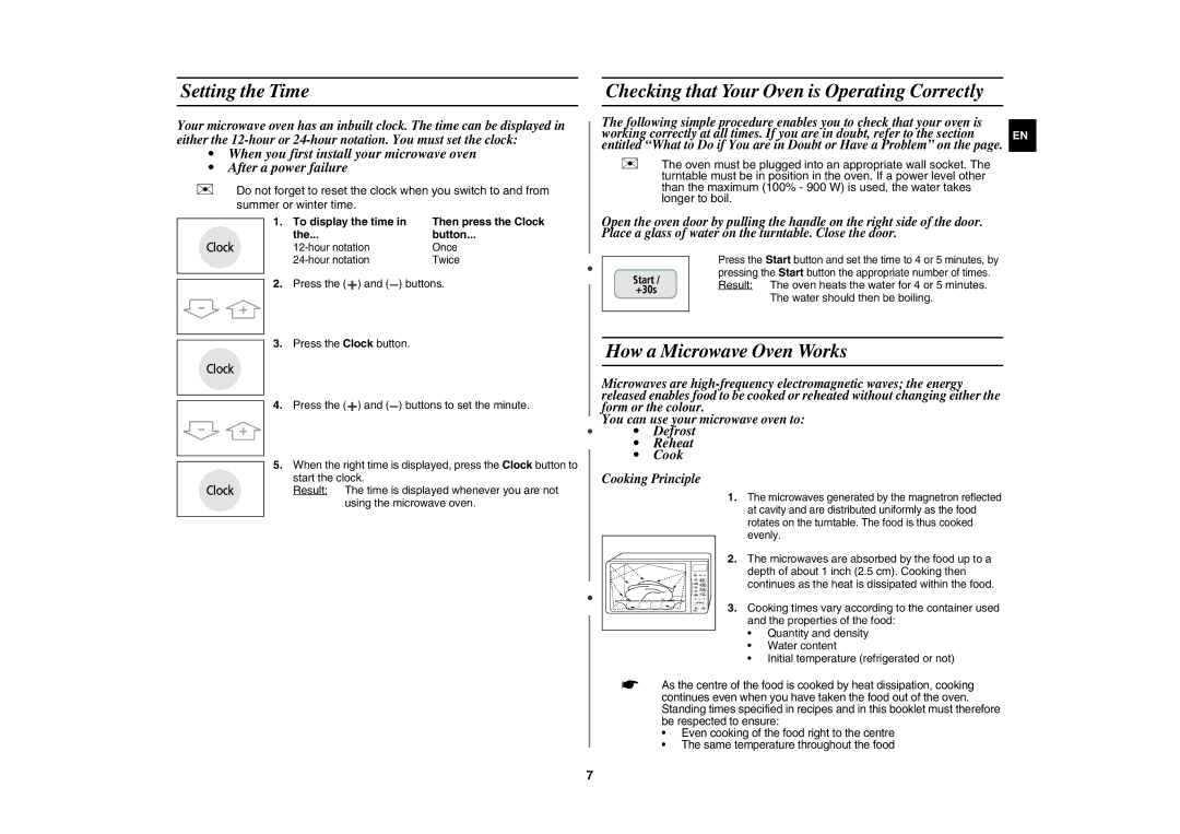 Samsung CE1031AT/XSV Setting the Time, Checking that Your Oven is Operating Correctly, How a Microwave Oven Works, Button 