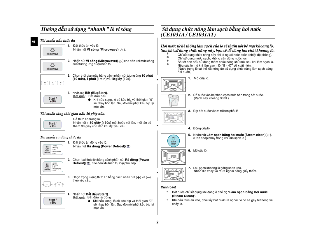 Samsung CE1031AT/XSV manual Höôùng daãn söû duïng nhanh loø vi soùng, VI Toâi muoán naáu thöùc aên 