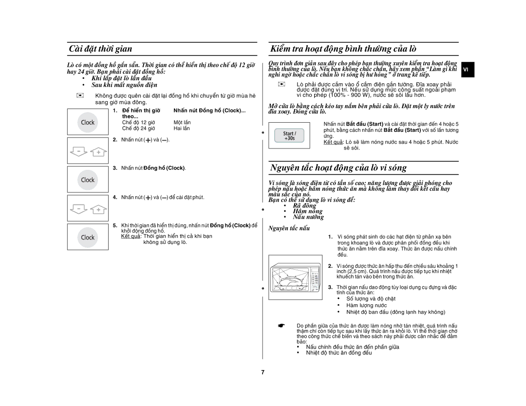 Samsung CE1031AT/XSV manual Caøi ñaët thôøi gian, Kieåm tra hoaït ñoäng bình thöôøng cuûa loø, Ñóa xoay. Ñoùng cöûa loø 