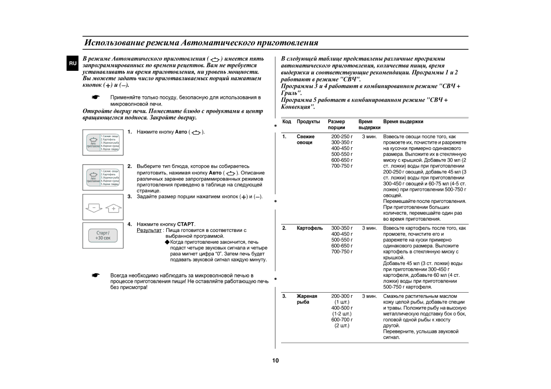 Samsung CE1031R-T/BWT, CE1031R-TD/BWT manual Использование режима Автоматического приготовления 