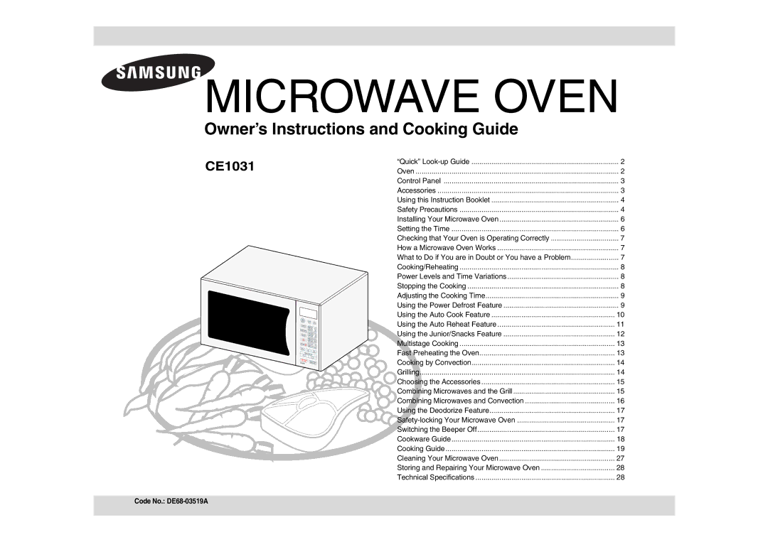 Samsung CE1031/XSG, CE1031/ZAM manual Microwave Oven, Code No. DE68-03519A 