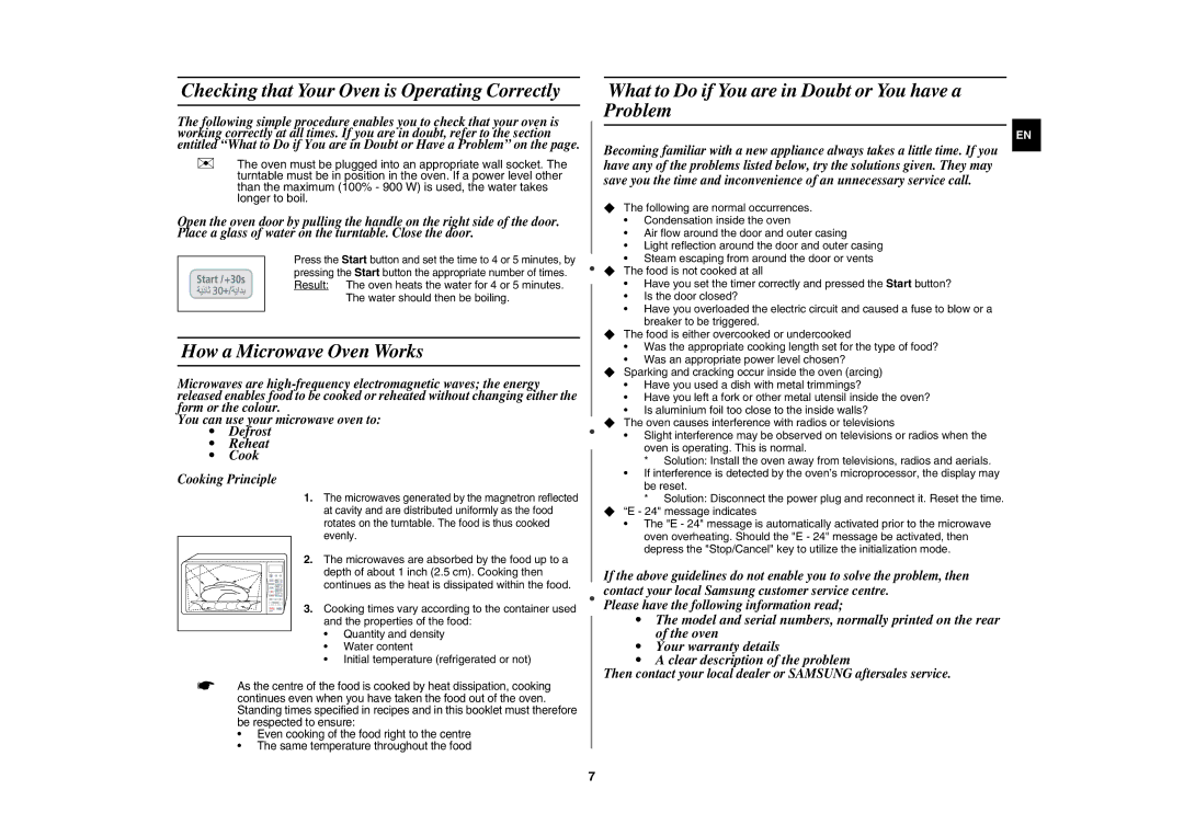 Samsung CE1031/XSG, CE1031/ZAM manual Checking that Your Oven is Operating Correctly, How a Microwave Oven Works 