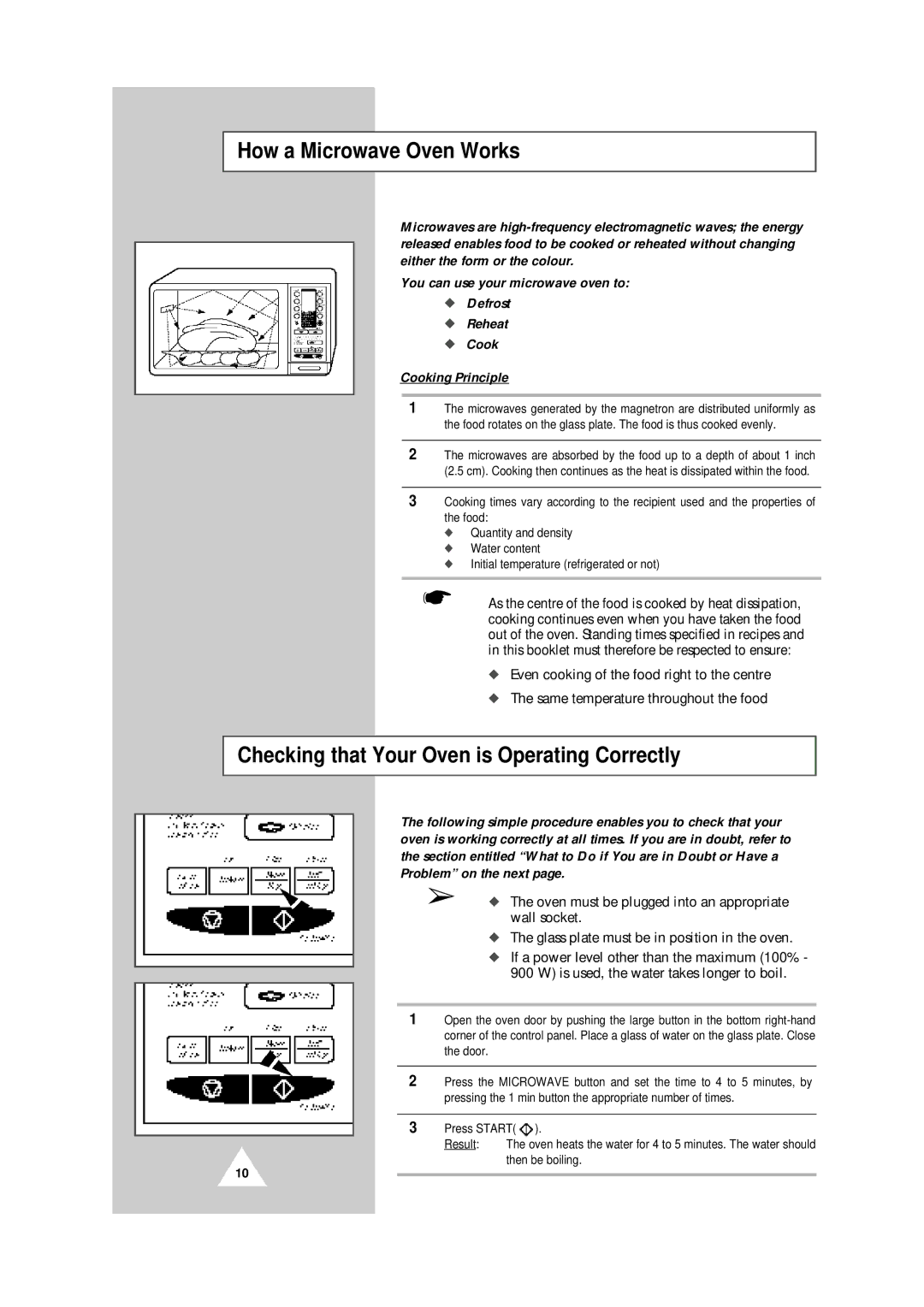 Samsung CE104CF/XEH manual How a Microwave Oven Works, Checking that Your Oven is Operating Correctly 