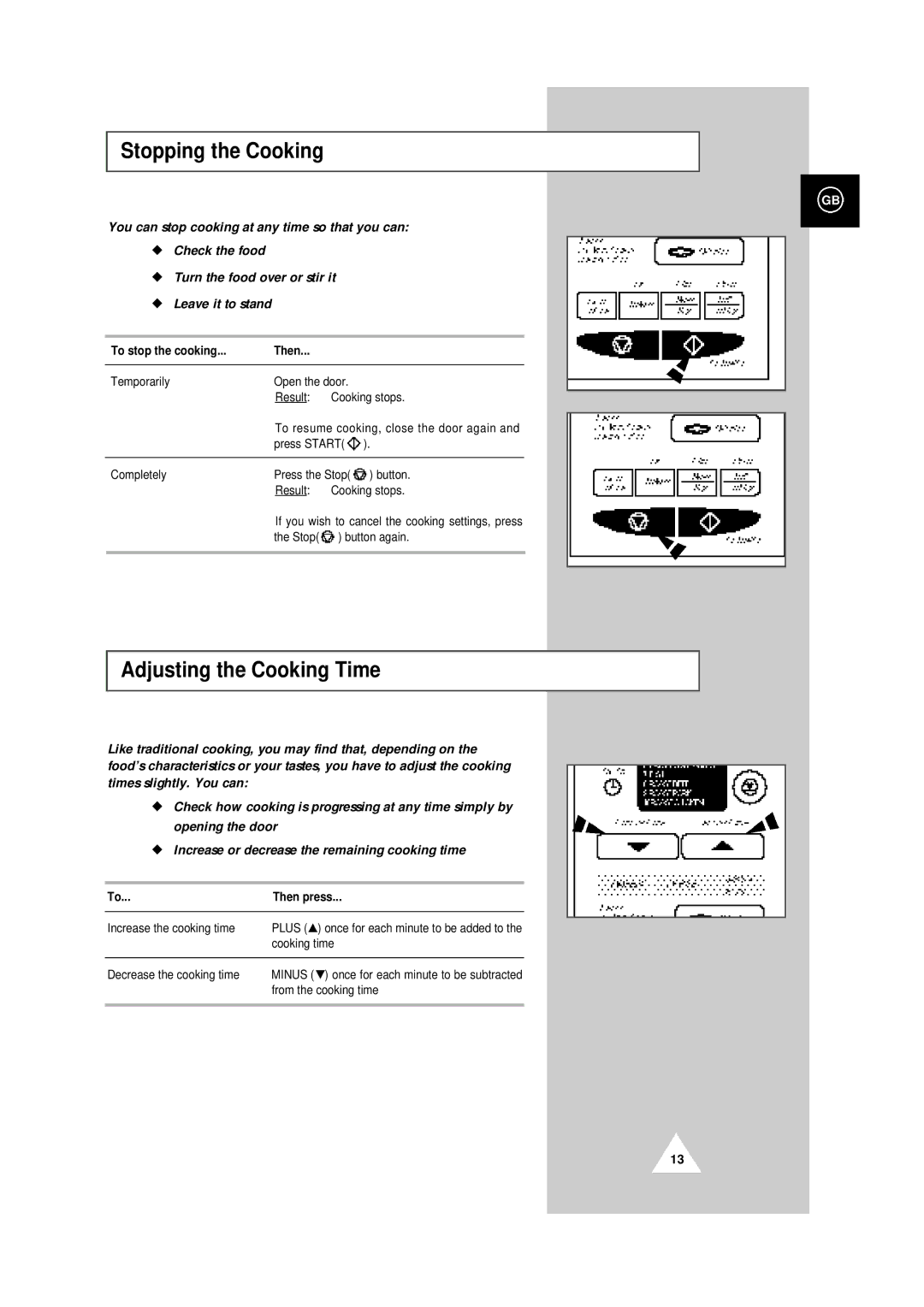 Samsung CE104CF/XEH manual Stopping the Cooking, Adjusting the Cooking Time, To stop the cooking Then, Then press 