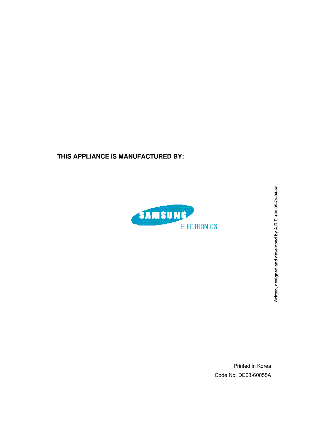 Samsung CE104CF/XEH manual This Appliance is Manufactured by 