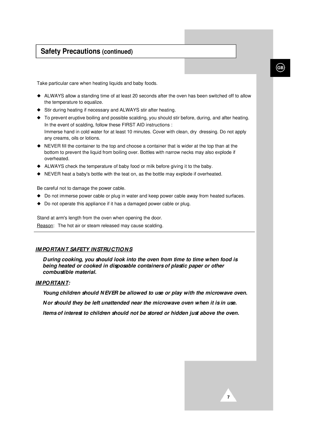 Samsung CE104CF/XEH manual Important Safety Instructions 