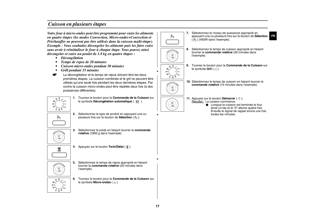 Samsung CE1050-S/XEF, CE1050/XEF manual Cuisson en plusieurs étapes, Le symbole Décongélation automatique 