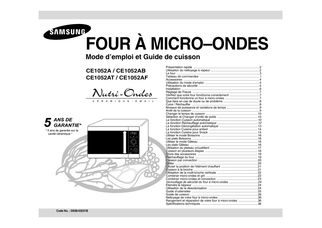 Samsung CE1052AT/XEF, CE1052AT-S/XEF manual Four À MICRO-ONDES 