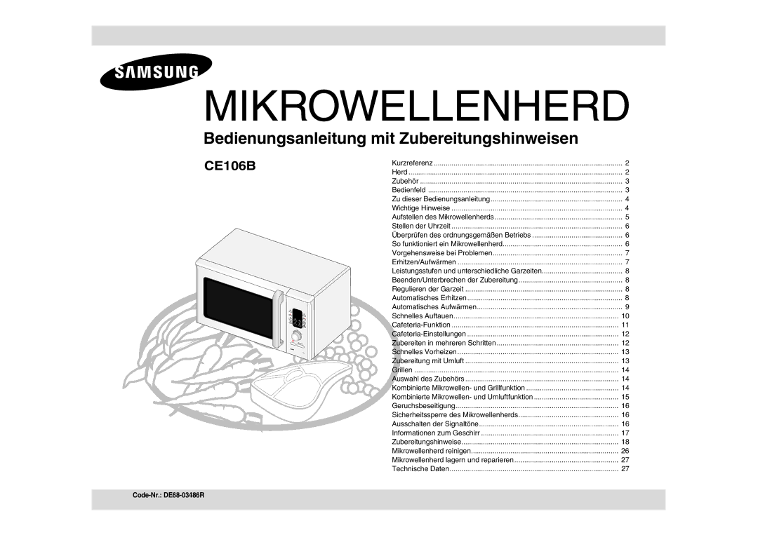 Samsung CE106B-S/XEG manual Sicherheitssperre des Mikrowellenherds, Code-Nr. DE68-03486R 