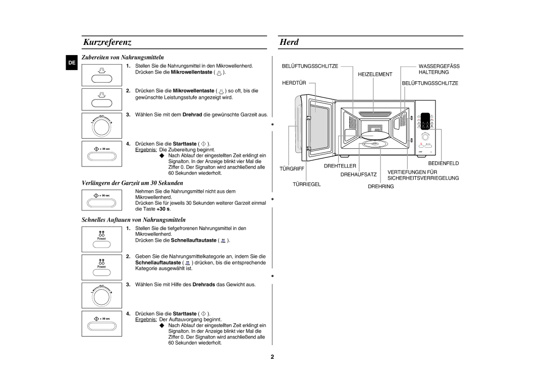 Samsung CE106B-S/XEG manual Kurzreferenz, Herd, So oft, bis die, Gewünschte Leistungsstufe angezeigt wird 