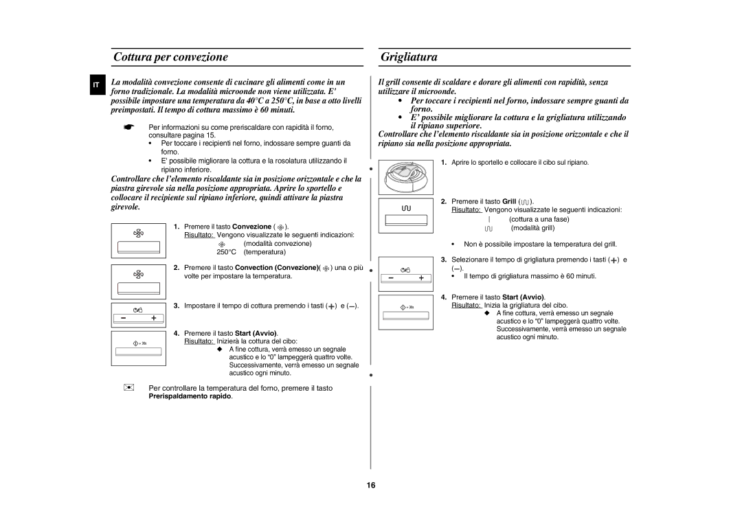Samsung CE1070T-S/XET manual Cottura per convezione Grigliatura 