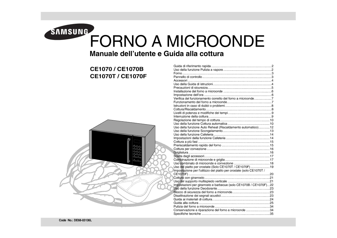 Samsung CE1070T-TS/XET manual Forno a Microonde, Code No. DE68-03136L 