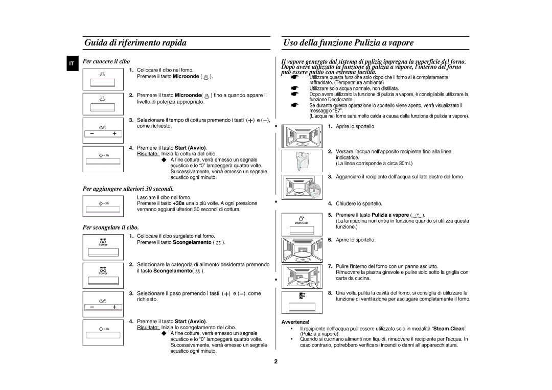 Samsung CE1070T-TS/XET manual Selezionare la categoria di alimento desiderata premendo, Il tasto Scongelamento, Avvertenza 