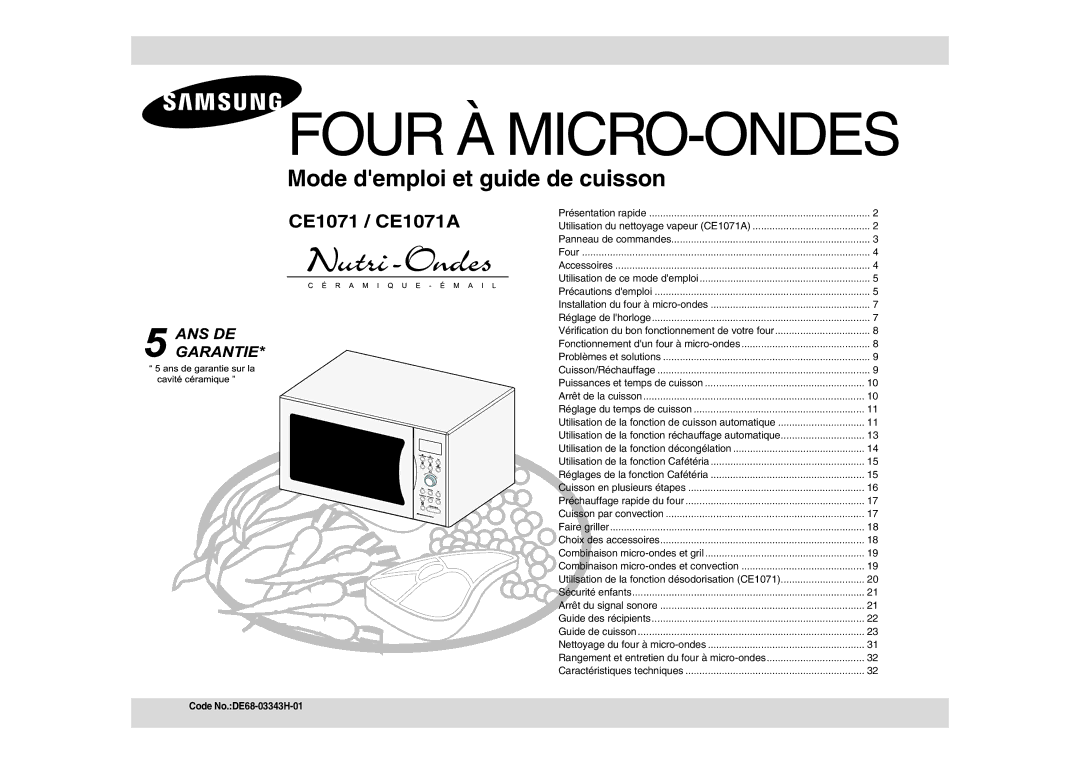 Samsung CE1071-S/XEF manual Four À MICRO-ONDES 