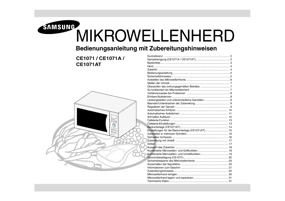 Samsung CE1071AT/XAG manual Mikrowellenherd 