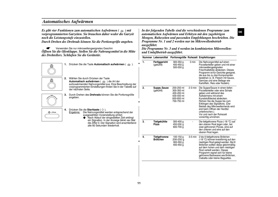 Samsung CE1071AT/XAG manual Automatisches Aufwärmen 