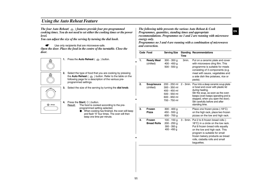 Samsung CE1071AT/XAG manual Using the Auto Reheat Feature 