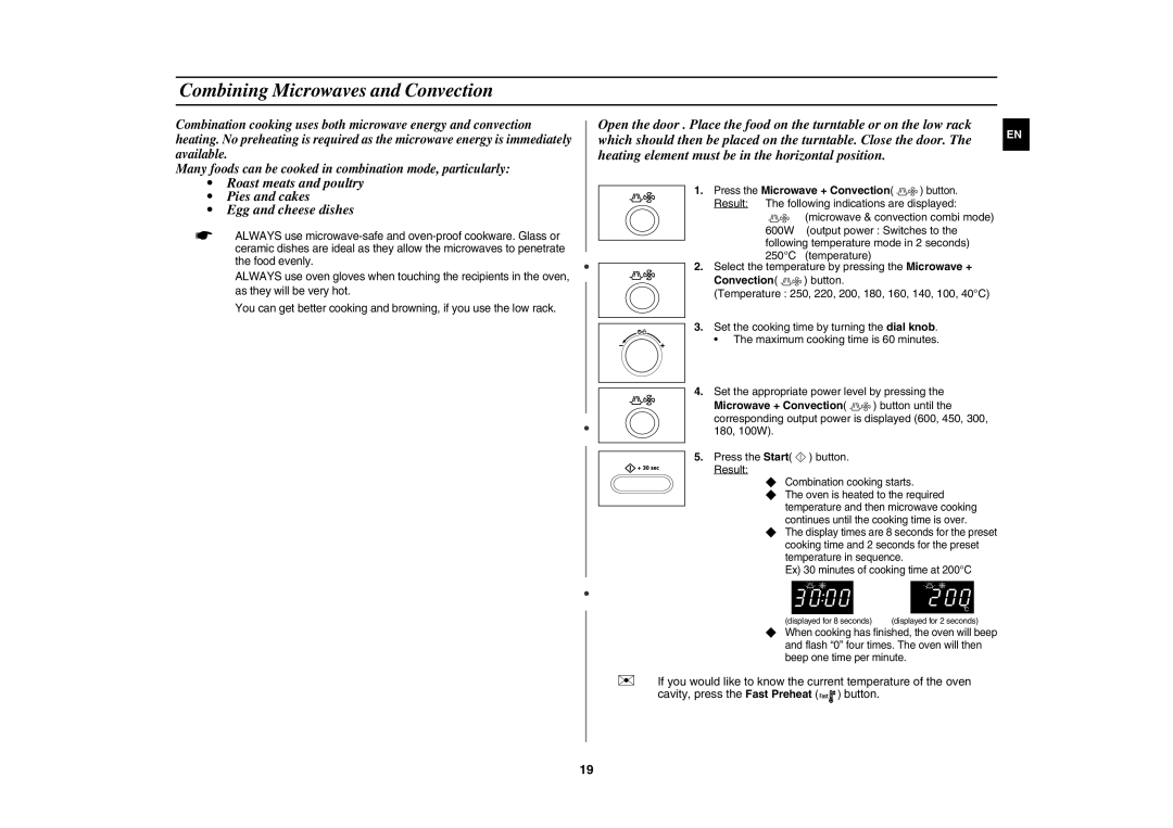 Samsung CE1071AT/XAG manual Combining Microwaves and Convection, Press the Microwave + Convection button 