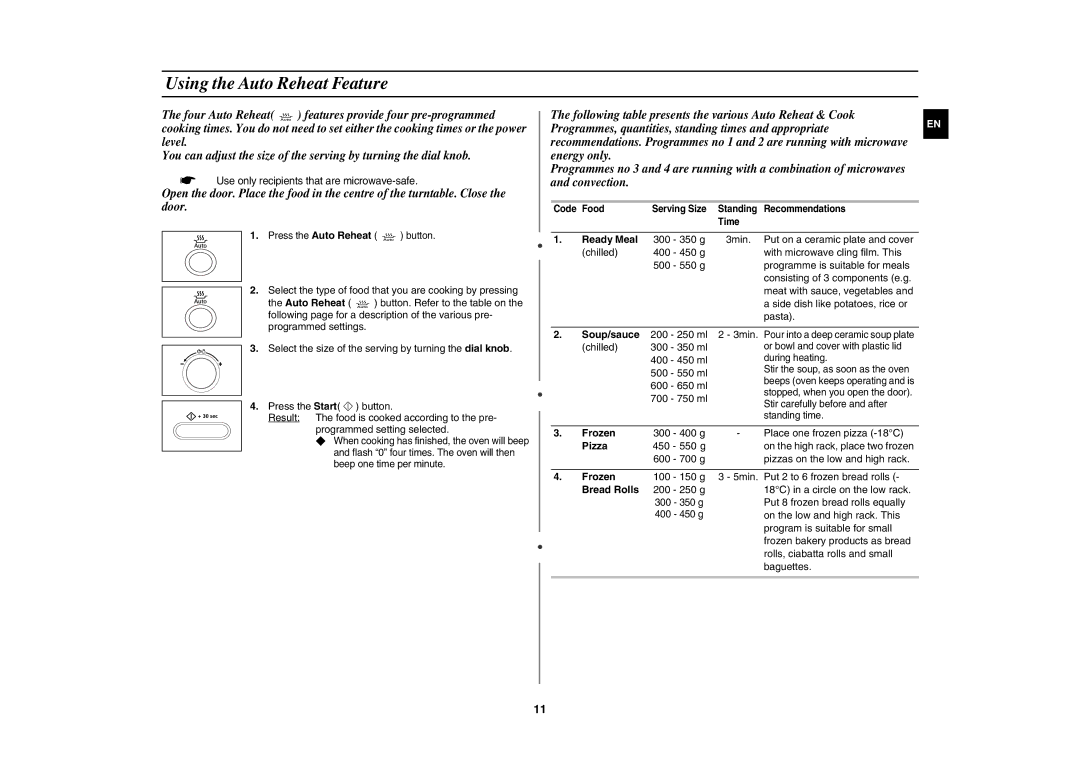 Samsung CE1071AT/XEH manual Using the Auto Reheat Feature 