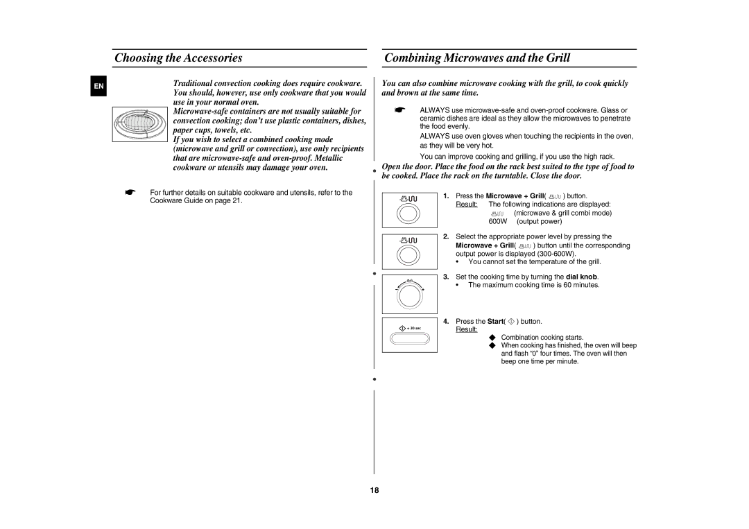 Samsung CE1071AT/XEH manual Choosing the Accessories Combining Microwaves and the Grill 