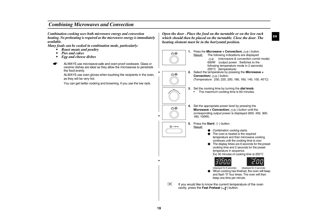 Samsung CE1071AT/XEH manual Combining Microwaves and Convection, Press the Microwave + Convection button 