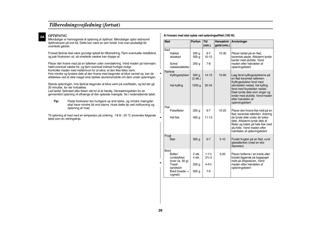 Samsung CE1071C/XEE manual Optøning 