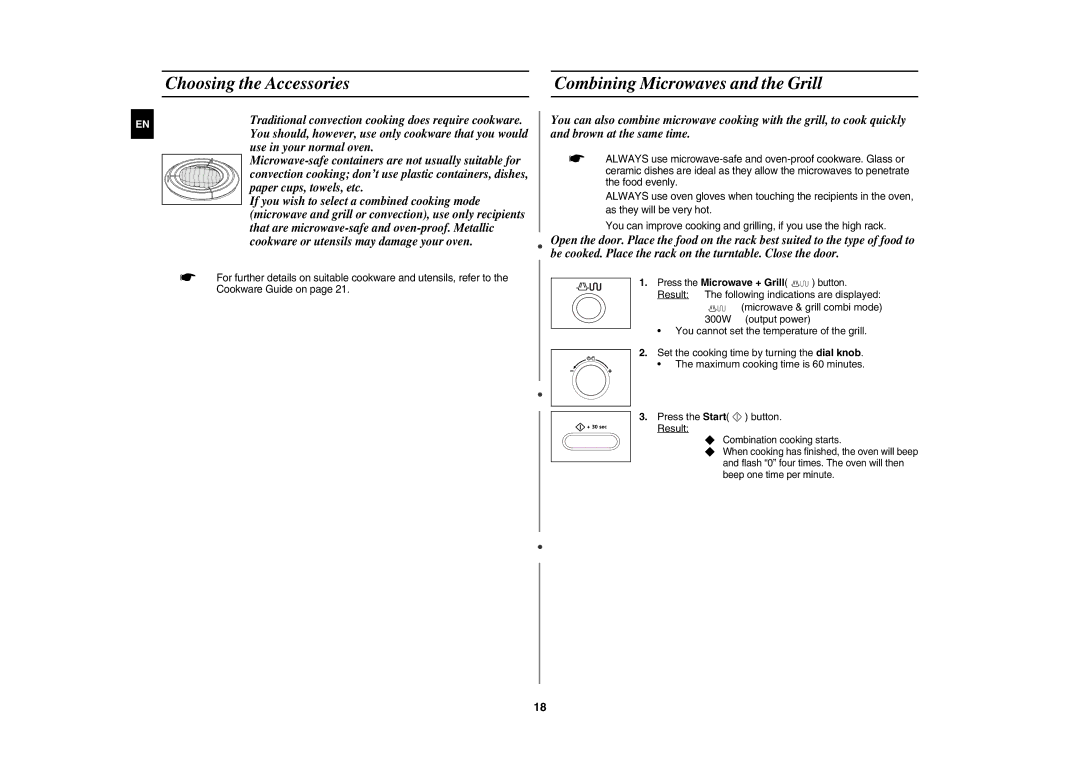 Samsung CE1071C/XEE manual Choosing the Accessories Combining Microwaves and the Grill 