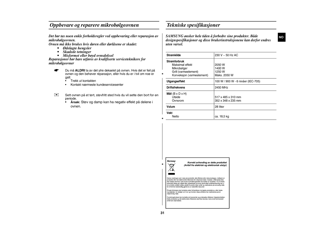 Samsung CE1071C/XEE manual Liter 