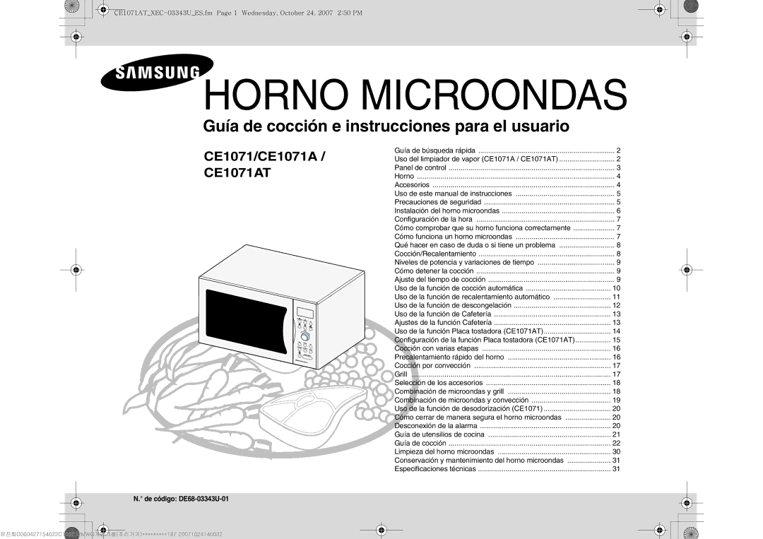 Samsung CE1071-S/XEC, CE1071/XEC manual De código DE68-03343U-01 