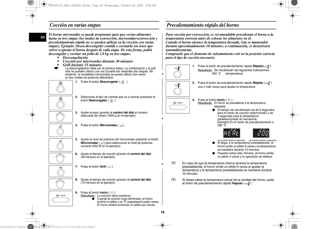 Samsung CE1071/XEC, CE1071-S/XEC manual Cocción en varias etapas, Precalentamiento rápido del horno 