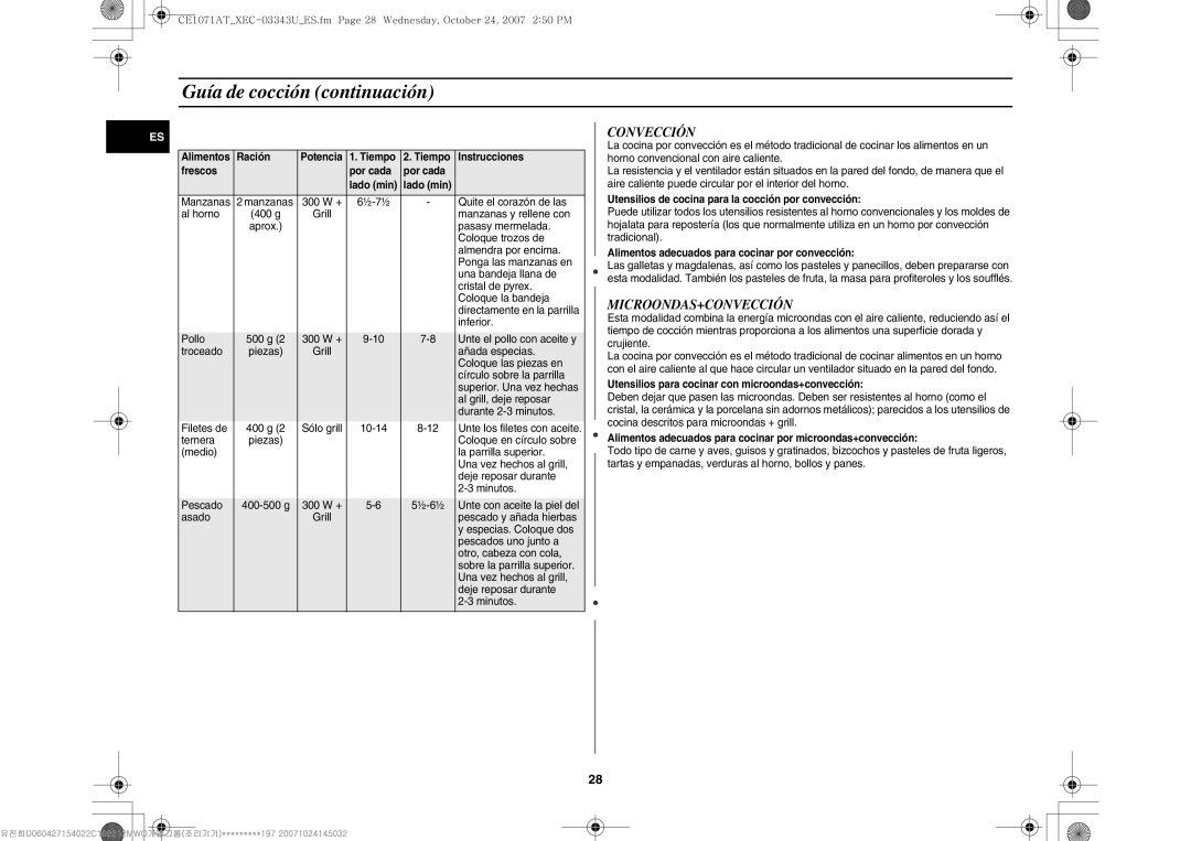 Samsung CE1071/XEC, CE1071-S/XEC manual Microondas+Convección 