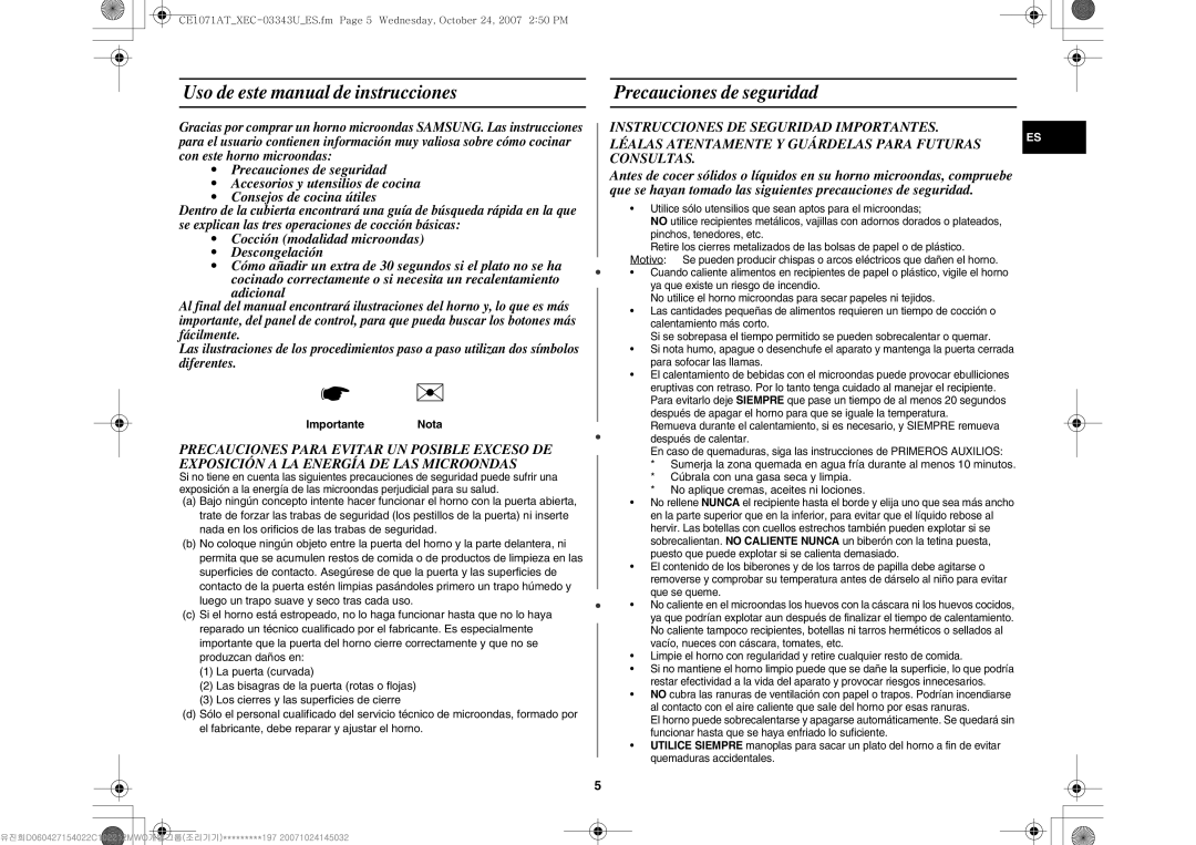 Samsung CE1071-S/XEC, CE1071/XEC manual  , Importante Nota 