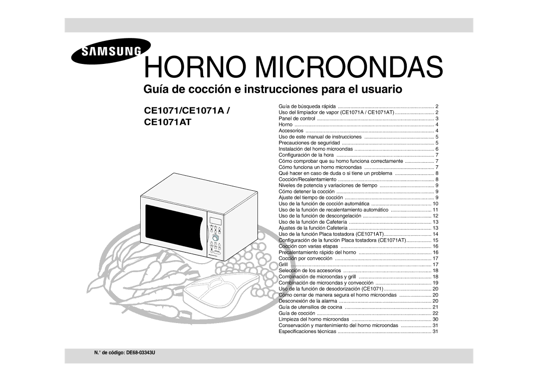 Samsung CE1071-S/XEC, CE1071/XEC manual De código DE68-03343U 