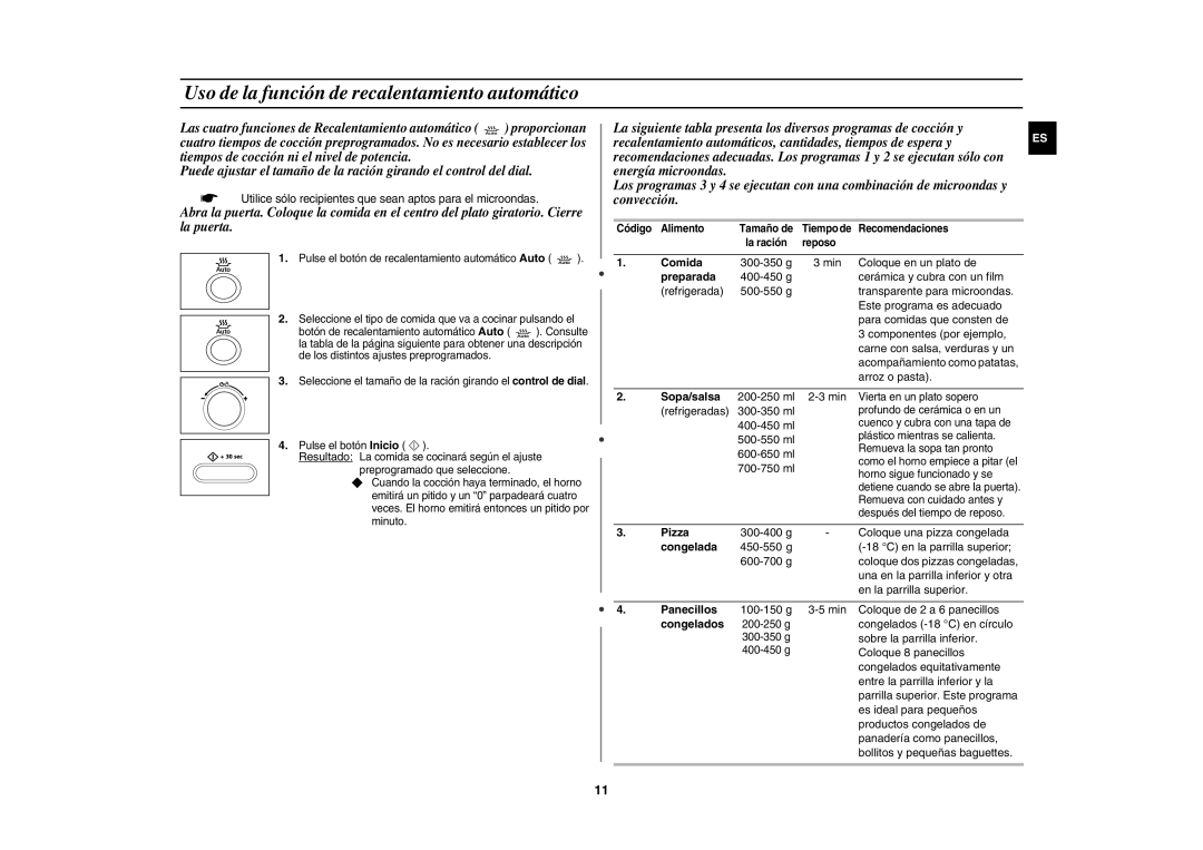 Samsung CE1071-S/XEC, CE1071/XEC manual Uso de la función de recalentamiento automático 