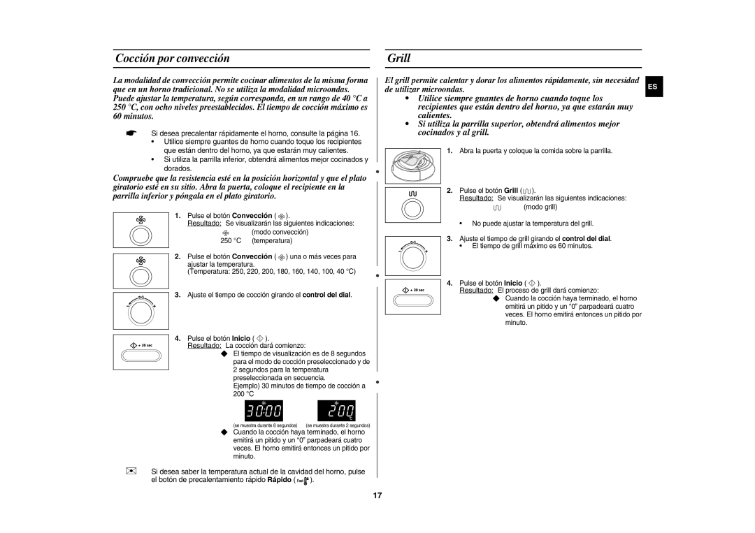 Samsung CE1071-S/XEC, CE1071/XEC manual Cocción por convección, Grill, Modo convección, Temperatura, Ajustar la temperatura 