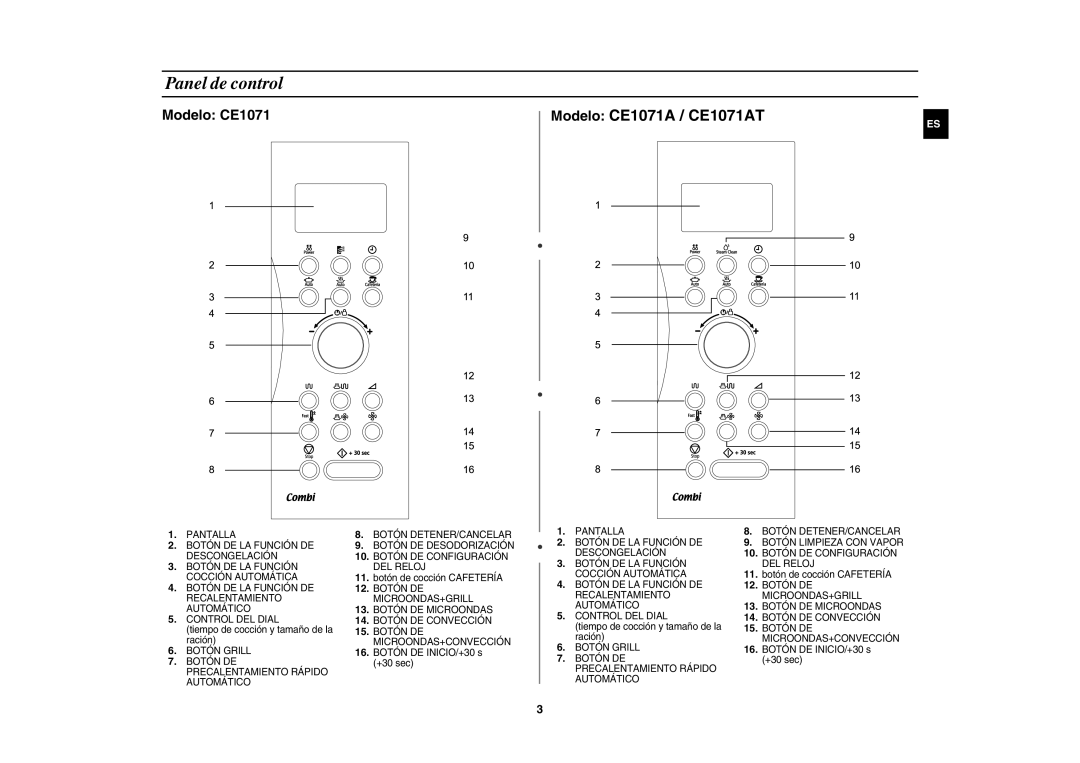 Samsung CE1071-S/XEC, CE1071/XEC Panel de control, Tiempo de cocción y tamaño de la ración, Botón de cocción Cafetería 