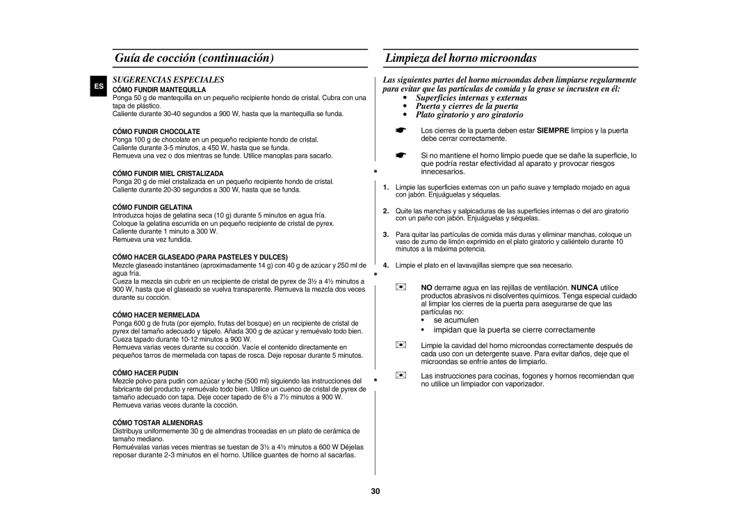 Samsung CE1071/XEC, CE1071-S/XEC manual Limpieza del horno microondas, Sugerencias Especiales 