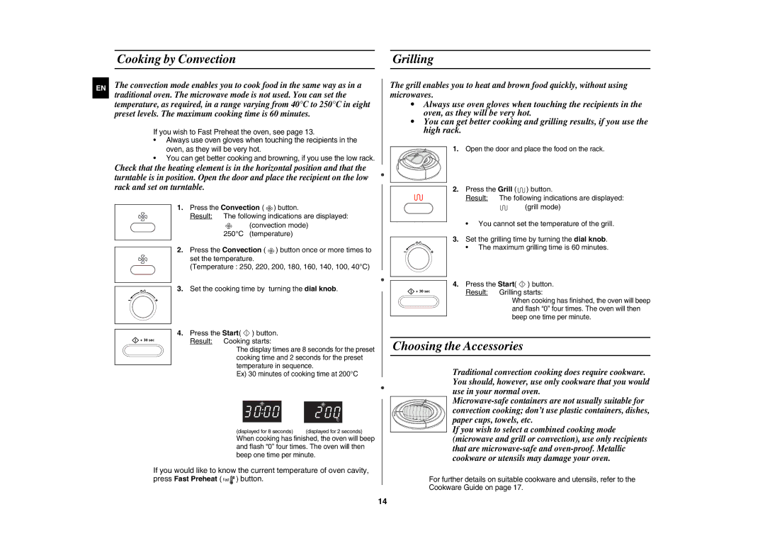 Samsung CE1073A-S/BAL manual Cooking by Convection Grilling, Choosing the Accessories 