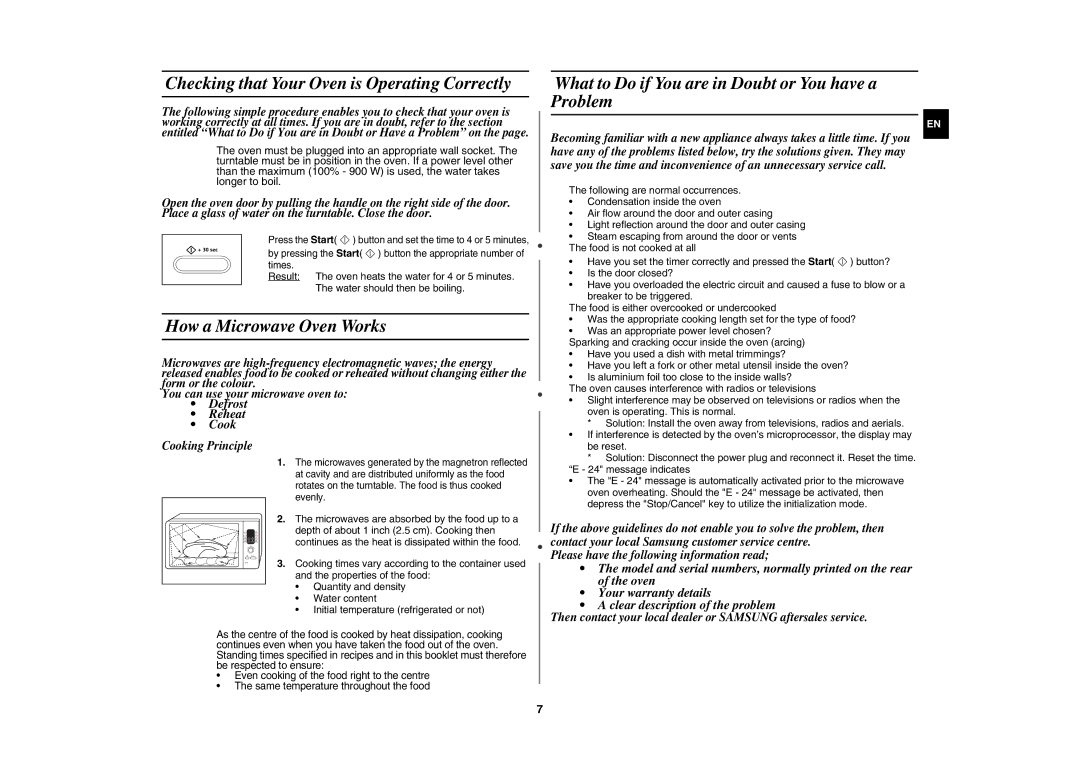 Samsung CE1073A-S/BAL manual Checking that Your Oven is Operating Correctly, How a Microwave Oven Works 