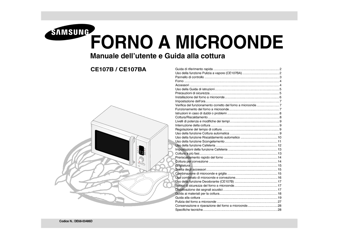 Samsung CE107B/XET, CE107B-S/XET manual Forno a Microonde, Codice N. DE68-03486D 