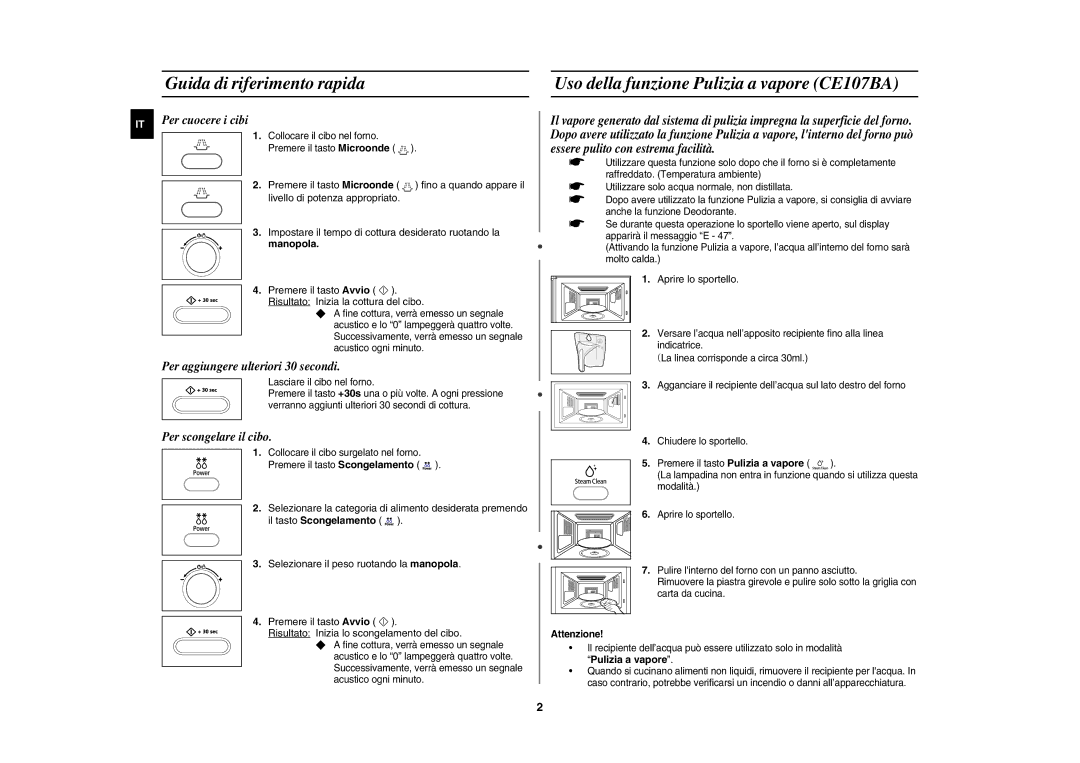 Samsung CE107B-S/XET, CE107B/XET manual Guida di riferimento rapida, Manopola, Il tasto Scongelamento 