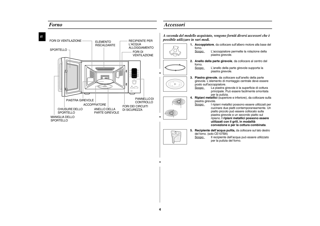 Samsung CE107B-S/XET, CE107B/XET manual Forno Accessori, Utilizzati con il grill, in modalità 